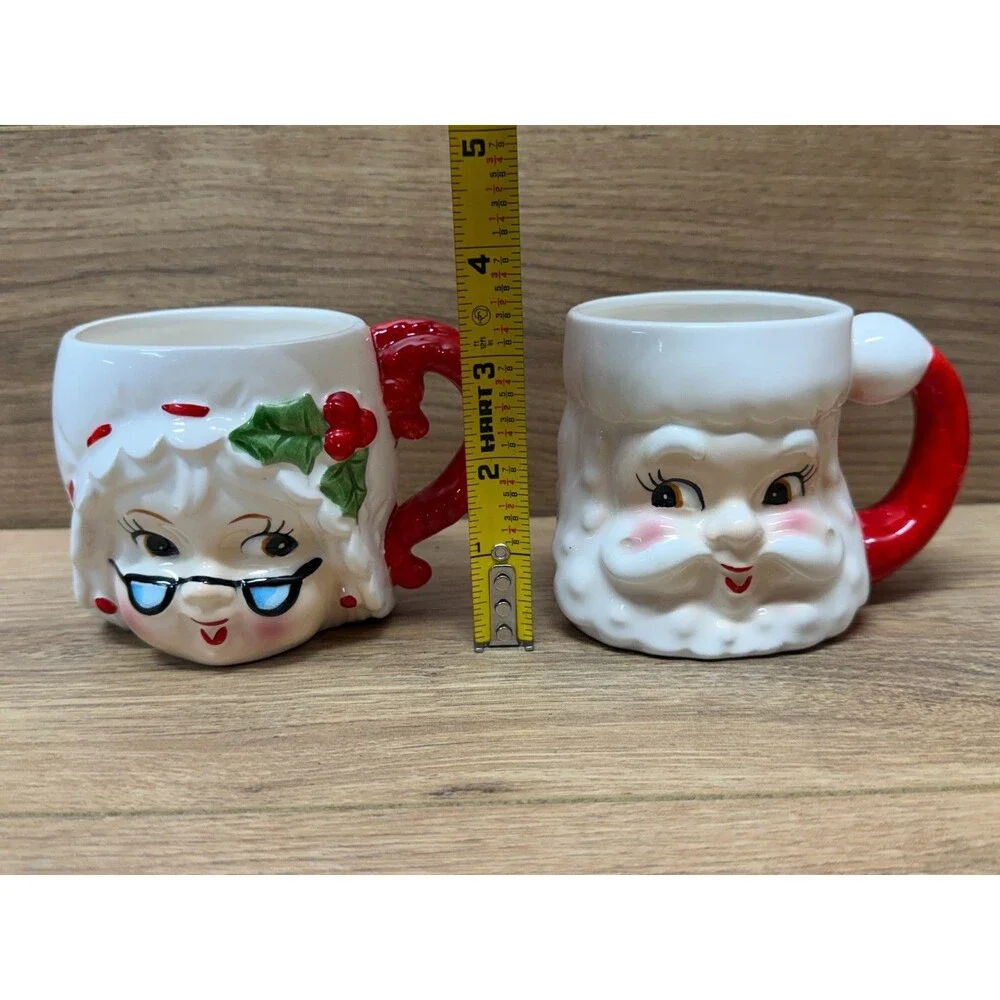 Lefton Santa and Mrs Claus Mugs Christmas Cups - Vintage